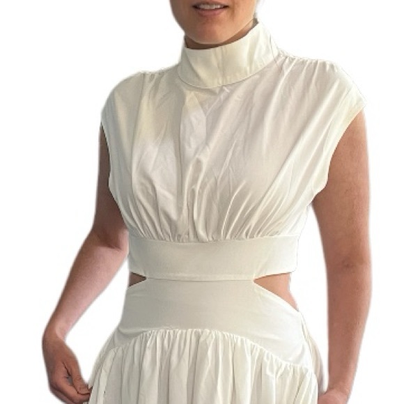 Commense Summer Casual Cap Sleeve Mock Neck Cut Out Long Dress In White Size L - Picture 6 of 13